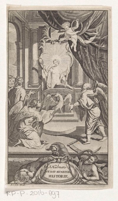 Fader Tid afslører Historie J. Huebners politiske historie (titel på objekt) Titelside for: Johann Hübner, Kortfattede spørgsmål fra politisk historie, 1719 af Reynier Blokhuysen