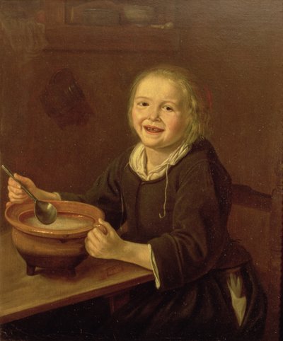 Dreng spiser grød (olie på lærred) af Reynier Fransz Hals