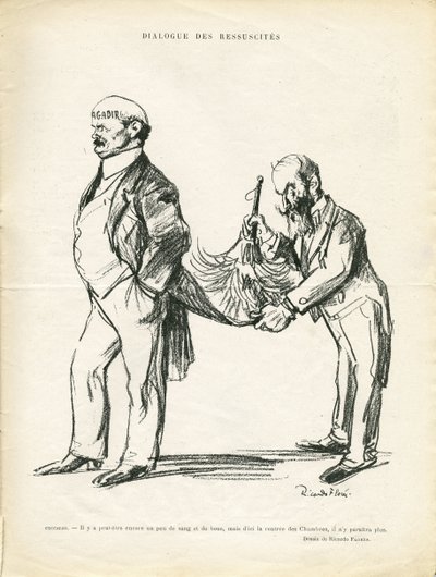 Illustration af Ricardo Flores (1878-1918) i Le Rire, 09/05/14 - Dialogue of Ressucites - Marokko, Agadir - Ceccaldi af Ricardo Flores