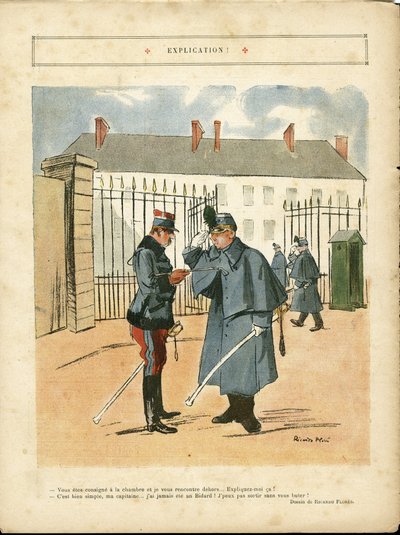 Illustration af Ricardo Flores (1878-1918) i Le Lire, 23/04/10 - Forklaring - Armee, Kaserne af Ricardo Flores