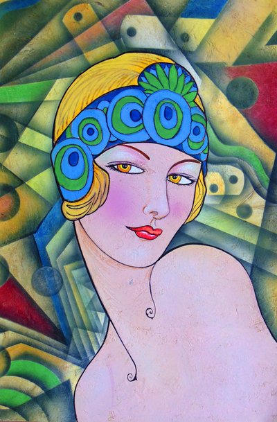 Portræt af en flapper i art deco-stil af Ricardo Maya