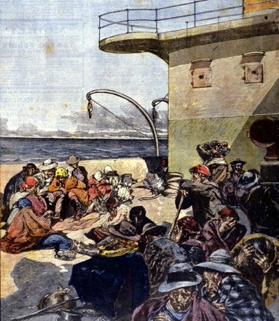 Italiensk emigration til Canada; turen ombord på Lake Megantic blev foretaget under ret vanskelige forhold. Ill. af R. Pellegrini. La Domenica del corriere. 02/06/1901. af Riccardo Pellegrini