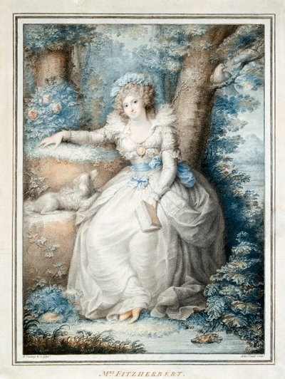 Fru Fitzherbert (farve litho) af Richard (after) Cosway