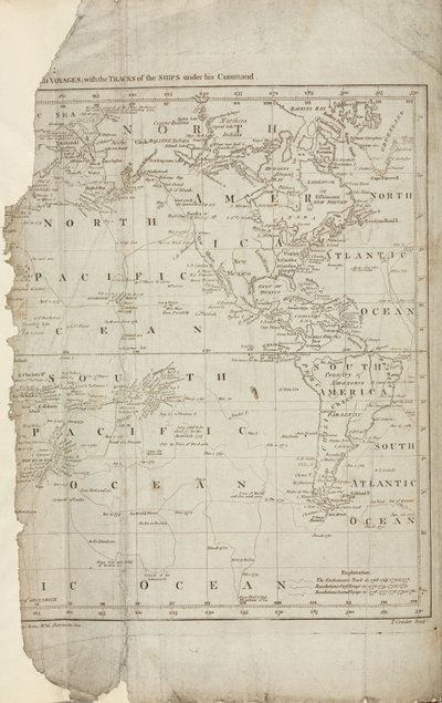 Kort over Cooks rejser, ca 1780 af John Pardon