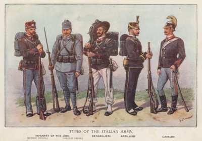 Soldater fra den italienske hær (farve litho) af Richard (after) Simkin
