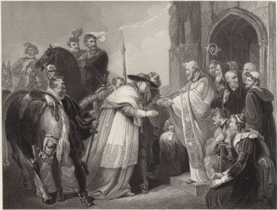 Kardinal Wolsey ved Leicester Abbey (gravering) af Richard (after) Westall