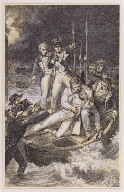 Nelson skød gennem armen (farvet indgravering) af Richard (after) Westall
