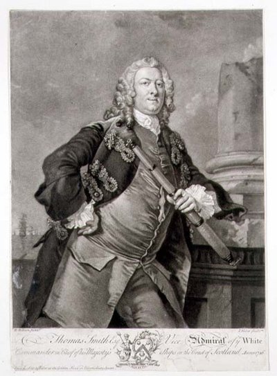 Portræt af admiral Thomas Smith (d.1762) Viceadmiral af den hvide, indgraveret af John Faber (1684-1756) 1746 (gravering) af Richard (after) Wilson