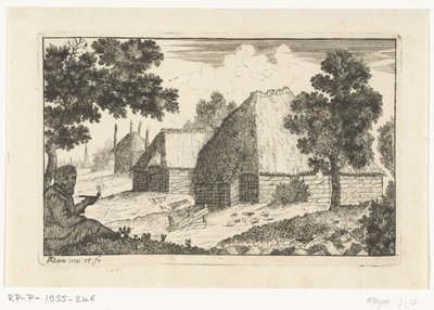 To stuehuse med en piberygende mand Farmhouses (serietitel) af Richard Adam