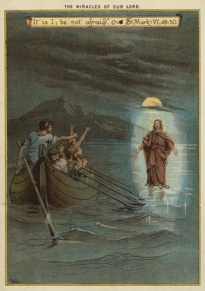 Kristi mirakler: Jesus går på vand (Chromolitho) af Richard Andre