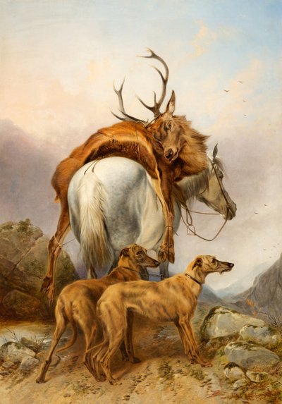 En pony, der bærer en død hjort af Richard Ansdell