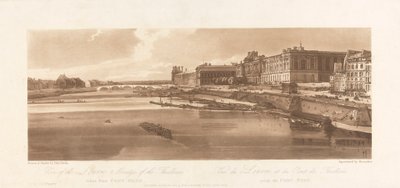 Udsigt over Louvre og Thuilleries bro, taget fra Pont Neuf. 1802; Plade 2 fra Views in Paris, Emanuel Volume Tracing af pladen, B1981.25.2613 af Richard Banks Harraden