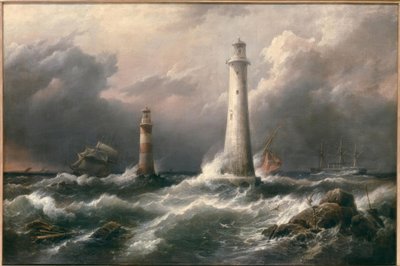 H.M.S. Lord Warden ud for Eddystone Lighthouses af Richard Brydges Beechey