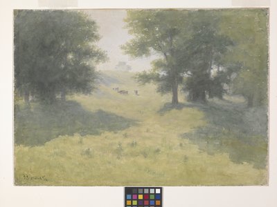 Landskab med køer og bjergskråning (akvarel på hvidbog) af Richard Buckner Gruelle