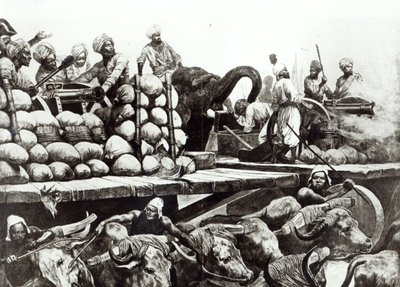 Slaget ved Plassey, 23. juni 1757 (litho) af Richard Caton (after) Woodville