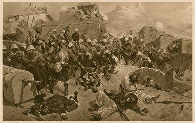 92nd Highlanders og 2nd Gurkhas stormer Gundi Mulla Sahibdad under slaget ved Kandahar, Afghanistan, Anden anglo-afghanske krig af Richard Caton II (after) Woodville