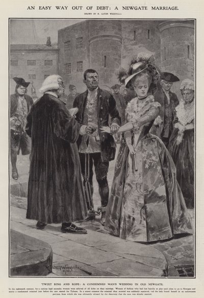 En nem vej ud af gæld: et Newgate-ægteskab (litho) af Richard Caton II (after) Woodville
