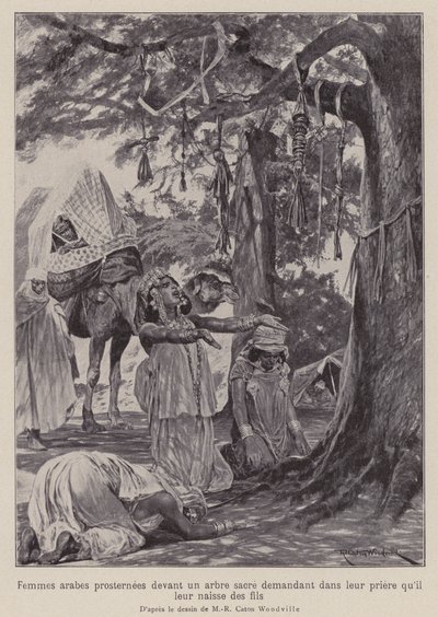 Arabiske kvinder, der knæler sig foran et helligt træ i bøn om, at de vil få børn (litho) af Richard Caton II (after) Woodville