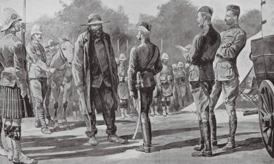 Kommandant Cronje overgiver sig til Lord Roberts (litografi) af Richard Caton II (after) Woodville