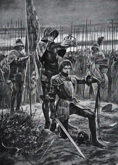 Henry VII kronet i Bosworth, illustration fra 