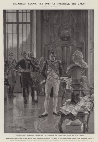 Napoleon før busten af Frederik den Store (litho) af Richard Caton II (after) Woodville