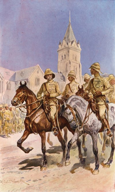 Roberts på vej ind i Pretoria (farvelitografi) af Richard Caton II (after) Woodville
