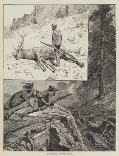 Wapiti-jagt i Nordamerika (gravering) af Richard Caton II (after) Woodville