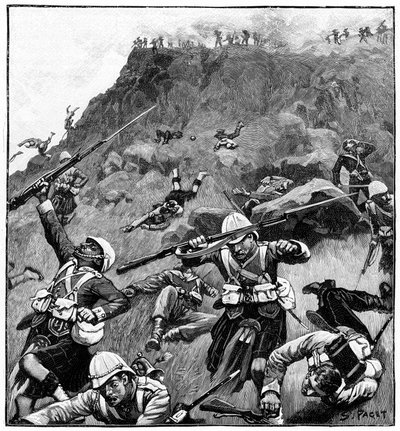 92. Gordon Highlanders på tilbagetog, Slaget ved Majuba Hill, 1. Boer War, 26.-27. februar 1881 af Richard Caton II Woodville
