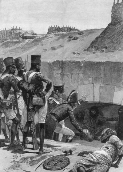 At finde de britiske fanger under kasematterne i fæstningsværket, 1894. af Richard Caton II Woodville
