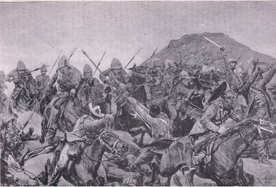 Slaget ved Elandslaagte: kavaleriet (litho) af Richard Caton II Woodville