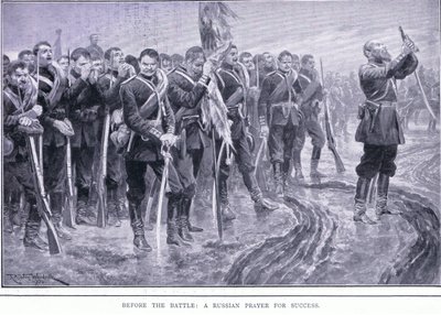Før slaget: En russisk bøn om succes, illustration fra Cassells History of the Russo-Japanese War Vol 1, ca. 1900 af Richard Caton Woodville