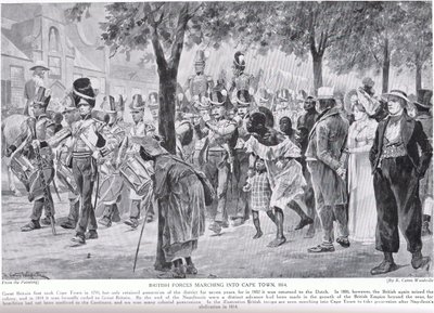 Britiske styrker marcherer ind i Cape Town, illustration fra "Hutchinson