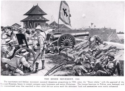 Boxerbevægelsen, illustration fra "Hutchinsons History of the Nations", ca. 1910 af Richard Caton Woodville