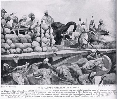 Nawabs artilleri ved Plassey, illustration fra 