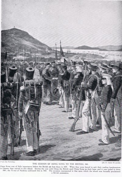 Overdragelsen af Hong Kong til briterne, 1841, illustration fra 