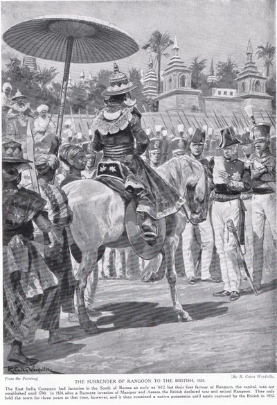 Overgivelsen af Rangoon til briterne, 1824, illustration fra 