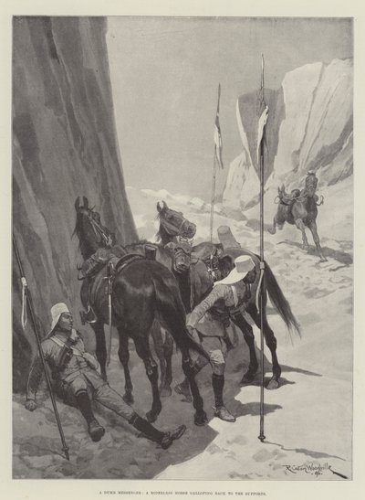 En dum Budbringer, en Rytterløs Hest, der galopperer tilbage til Støtterne af Richard Caton Woodville junior