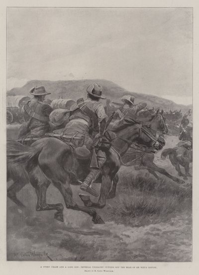 En streng jagt og en lang, Imperial Yeomanry afskærer bagenden af De Wets konvoj af Richard Caton Woodville junior