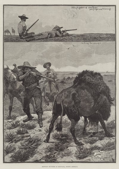 Buffalo Hunters i Montana, Nordamerika af Richard Caton Woodville junior