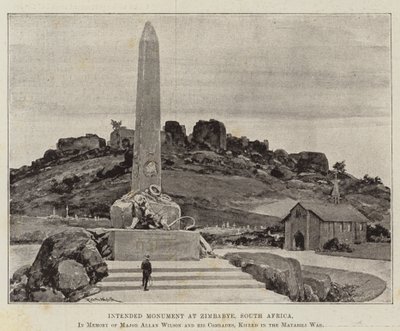 Påtænkt monument i Zimbabye, Sydafrika, til minde om major Allan Wilson og hans kammerater, dræbt i Matabili-krigen af Richard Caton Woodville junior
