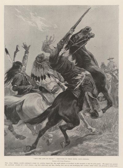 Ind i dødens gab, henrettelse af tre oprørske sioux-indianere af Richard Caton Woodville junior