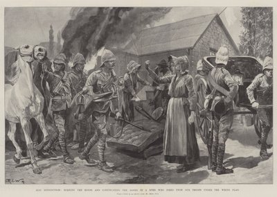 Bare gengældelse, afbrænding af huset og konfiskering af varer fra en boer, der beskød vores tropper under det hvide flag af Richard Caton Woodville junior