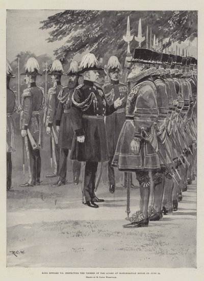 Kong Edward VII inspicerer garderens soldater i Marlborough House den 25. juni af Richard Caton Woodville junior