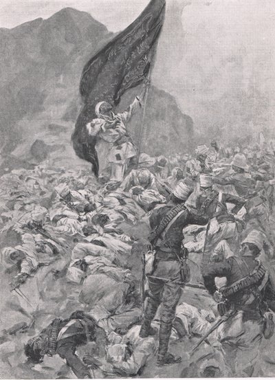 Omdurman: Den sidste bærer af det sorte flag, 2. september 1898, illustration fra British Battles on Land and Sea, 1915 af Richard Caton Woodville junior