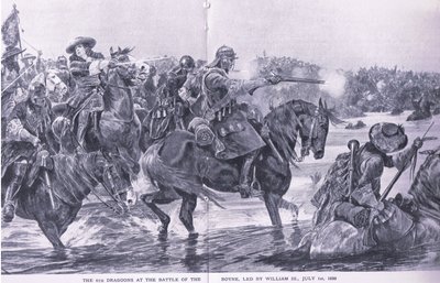 Slaget ved Boyne 1. juli 1690, illustration fra British Battles on Land and Sea, 1915 af Richard Caton Woodville junior