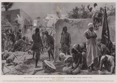 Erobringen af Yola, Benue, det nordlige Nigeria, den 2. september af den vestafrikanske grænsestyrke af Richard Caton Woodville junior