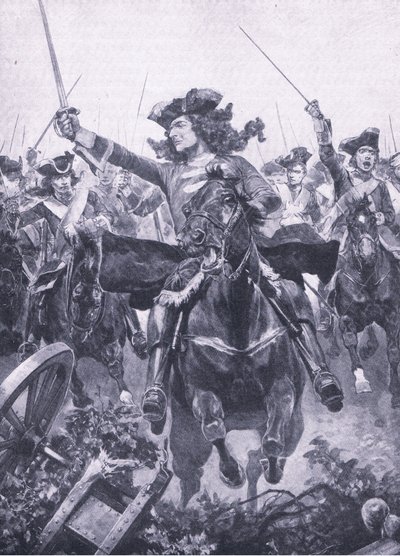 Hertugen af Marlborough ved slaget ved Oudenarde, 11. juli 1708, illustration fra britiske slag på land og hav, 1915 af Richard Caton Woodville junior