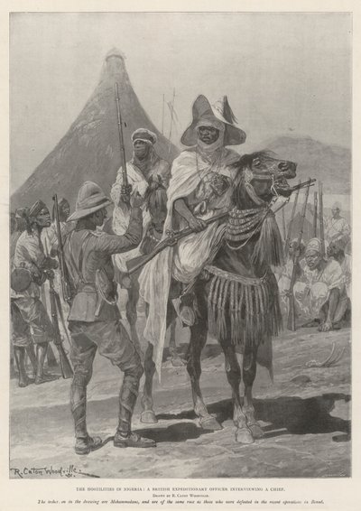 Fjendtlighederne i Nigeria, en britisk ekspeditionsofficer, der interviewer en chef af Richard Caton Woodville junior
