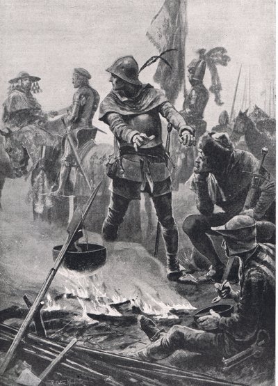 Prinsen af Wales tager afsked med kardinal de Talleyrand-Perigord om morgenen af slaget ved Poitiers, den 19. september 1356, illustration fra British Battles on Land and Sea, udgivet af Casse af Richard Caton Woodville junior