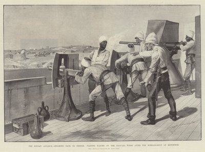 The Soudan Advance, dampende tilbage til Berber, spiller Maxims på Baggara-hesten efter bombardementet af Metemmeh af Richard Caton Woodville junior